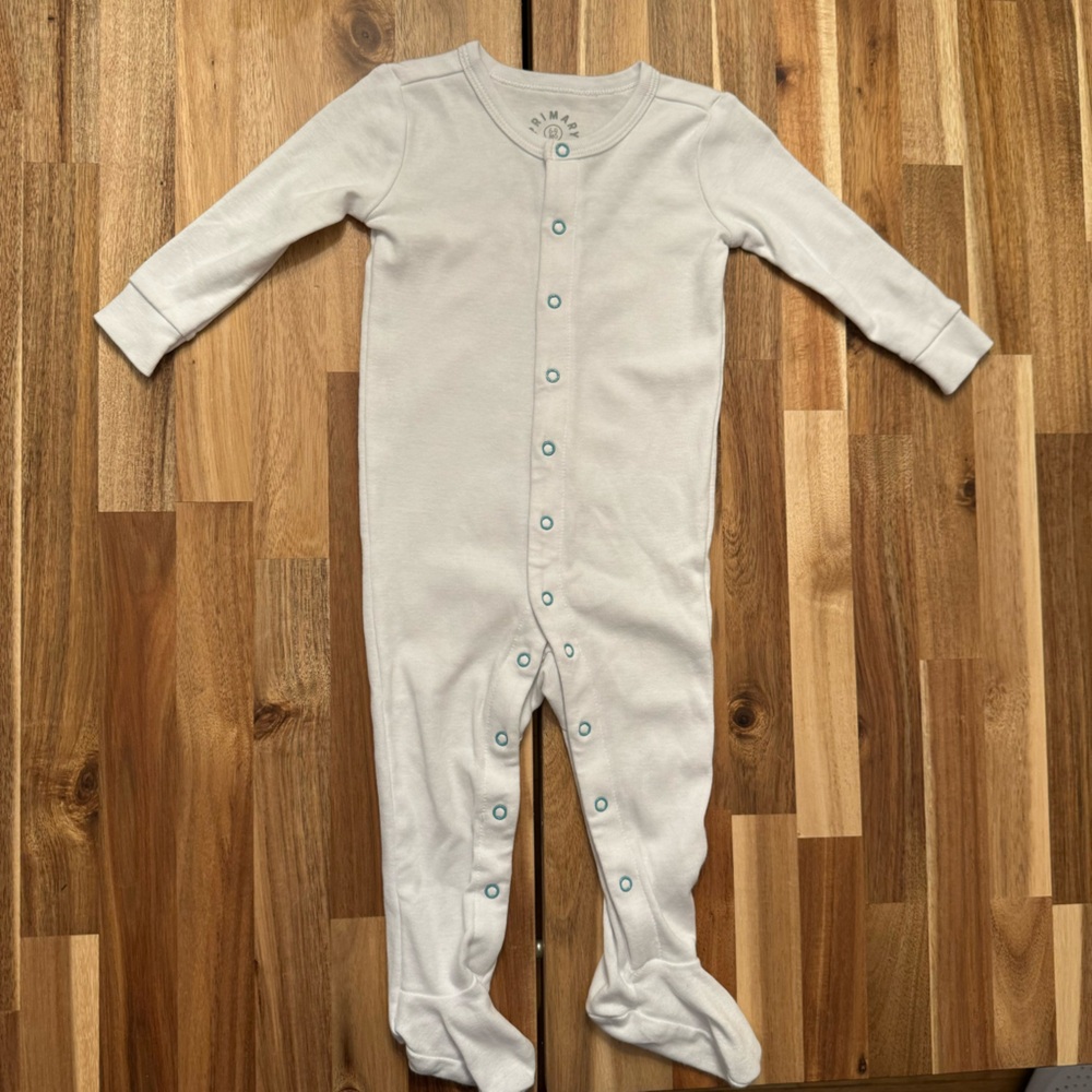 Primary Baby White Organic Cotton Footed Sleeper Snap Front‎ Pajamas 6-9 Months